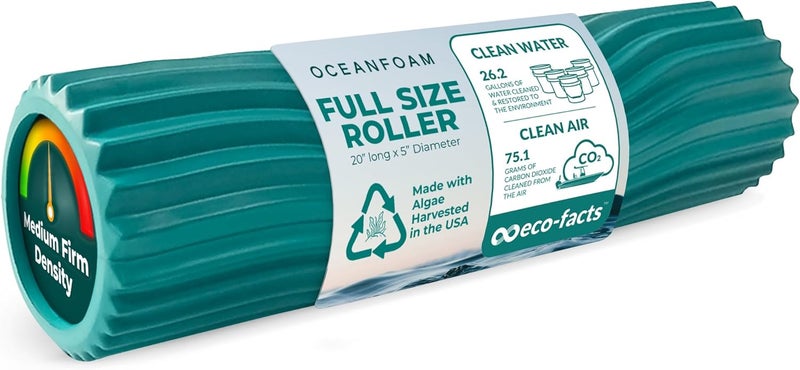 Oceanfoam Tidal Roller - Jade - Muscle Massage Foam Roller for Back Pain & Stretching - Firm and Ergonomic Wide Wave Textured - Yoga, Athletics, & Wellness - Full Size, 20" x 5" - Image 1